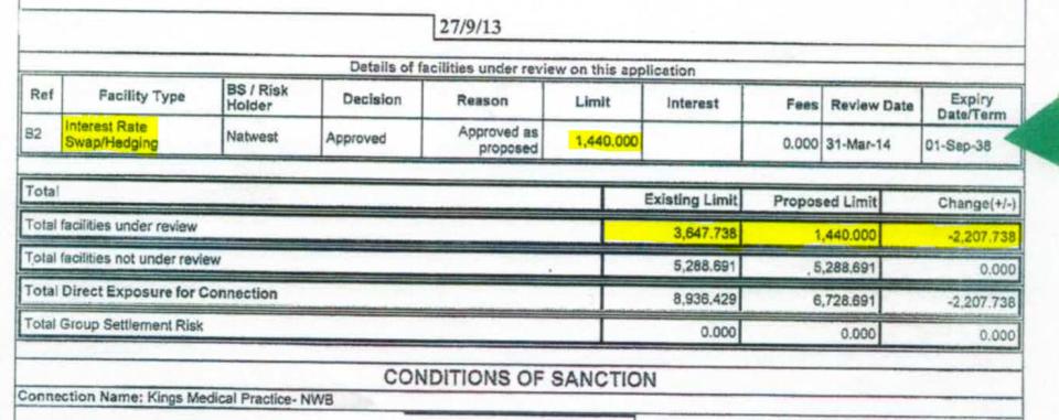 RBS marked a debt in the customers' name to cover the potential costs of the swap that it had recommended. This debt soared to £3.7m without the customers' knowledge but just before RBS sent files to the review, the figure was reduced to £1.44m, making it appear less damaging. The bank says this was 'human error'.King's Building Partnership