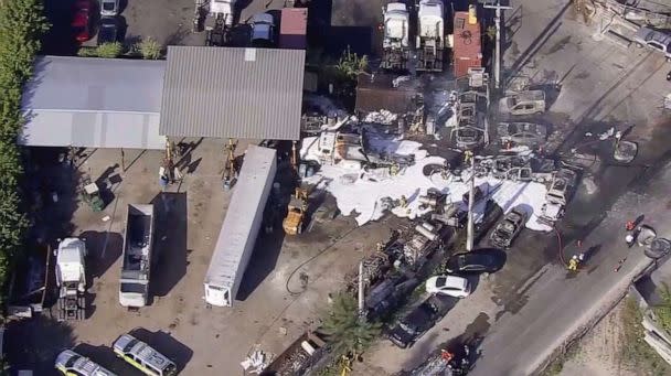 PHOTO: Miami-Dade firefighters extinguish a fire at a welding company, Feb. 21, 2023 in Medley, Fla. (WPLG)