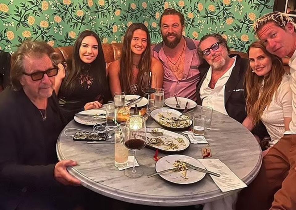 Al Pacino with revealed his girlfriend Noor Alfallah, 29, and others (Jason Momoa/Instagram)