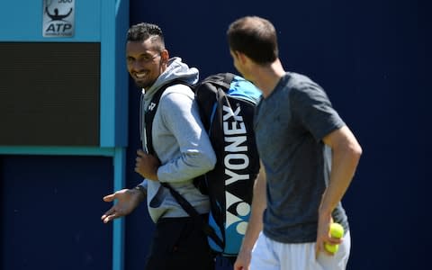 Tennis - ATP 500 - Fever-Tree Championships - The Queen's Club, London, Britain - June 18, 2018 Great Britain's Andy Murray with Australia's Nick Kyrgios during a practice session  - Credit: REUTERS