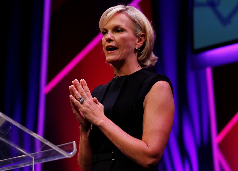 FILE PHOTO: Elisabeth Murdoch gestures during a rehearsal of her MacTaggart Lecture during the Edinburgh International Television Festival in Edinburgh