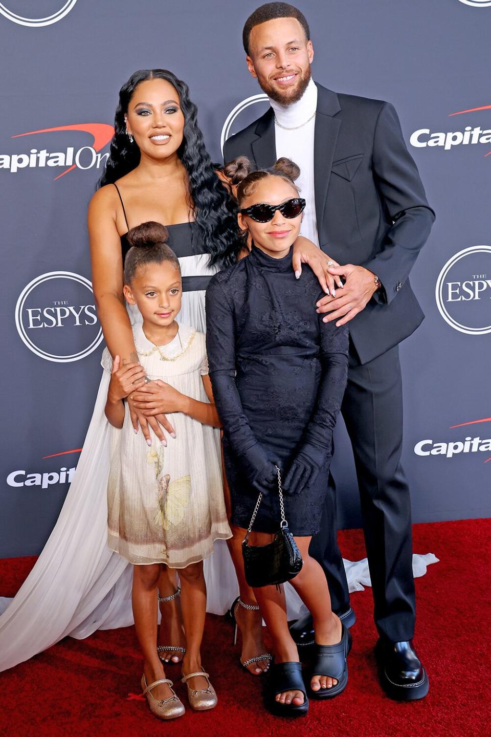 HOLLYWOOD, CALIFORNIA - JULY 20: (L-R) Ryan Carson Curry, Ayesha Curry, Riley Elizabeth Curry, and Stephen Curry attend the 2022 ESPYs at Dolby Theatre on July 20, 2022 in Hollywood, California. (Photo by Leon Bennett/Getty Images)