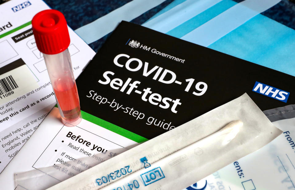 A COVID-19 self testing kit as further coronavirus lockdown restrictions are lifted in England.