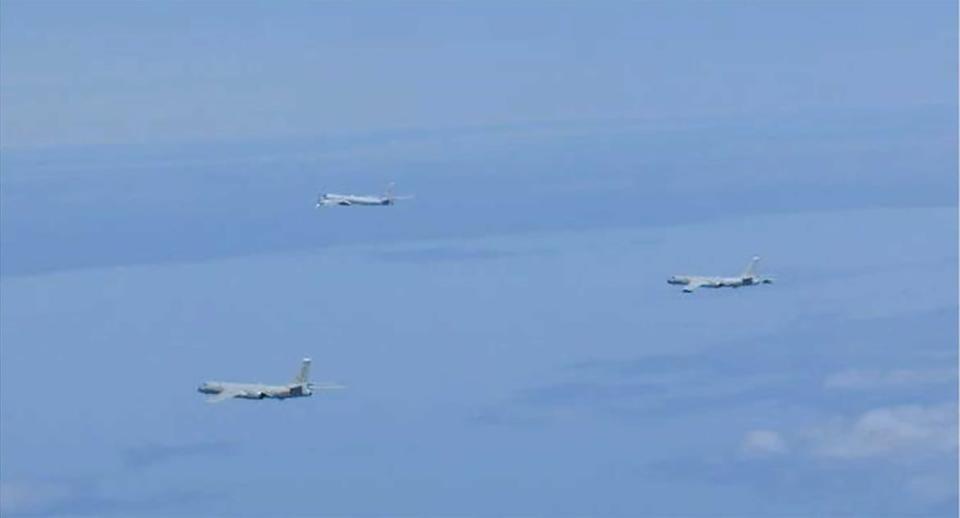 <div class="inline-image__caption"> <p>Photos provided by the Japanese Ministry of Defense show Chinese and Russian war ships flying near Japan on May 24, 2022.</p> </div> <div class="inline-image__credit"> Japanese Ministry of Defense </div>