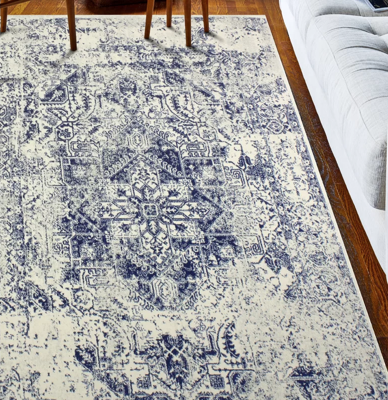 Bungalow Rose Arlingham Ivory/Blue Area Rug.