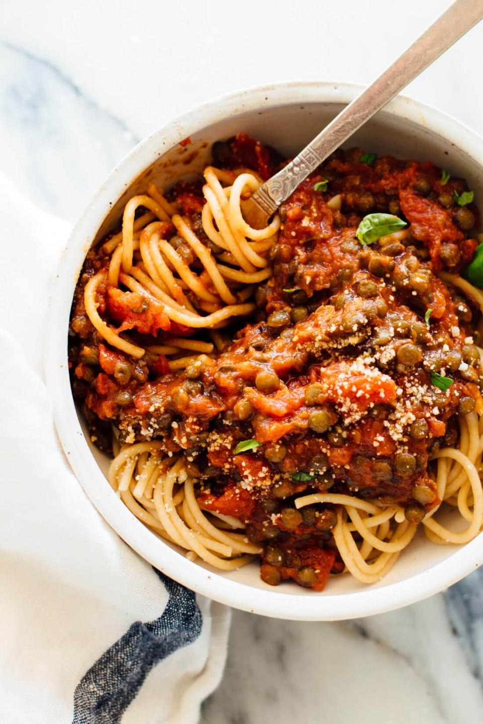 Hearty Spaghetti with Lentils & Marinara Sauce from Cookie + Kate