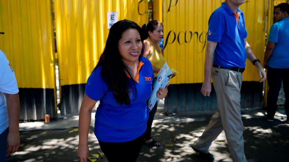 After her release from prison, Vásquez continued visiting other women held at the Ilapongo prison and fighting for their freedom. This shows her after a visit in August 2018, six months after El Salvador's Supreme Court commuted her sentence. - Marvin Recinos/AFP/Getty Images