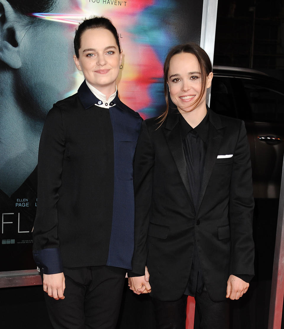 Emma Portner (left) and Ellen Page attend the premiere of "Flatliners" at The Theatre at Ace Hotel in September 2017. (Photo: Jason LaVeris via Getty Images)