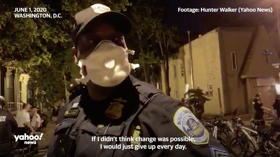 A Metropolitan Police officer on Monday night in Washington, D.C. (Hunter Walker/Yahoo News)