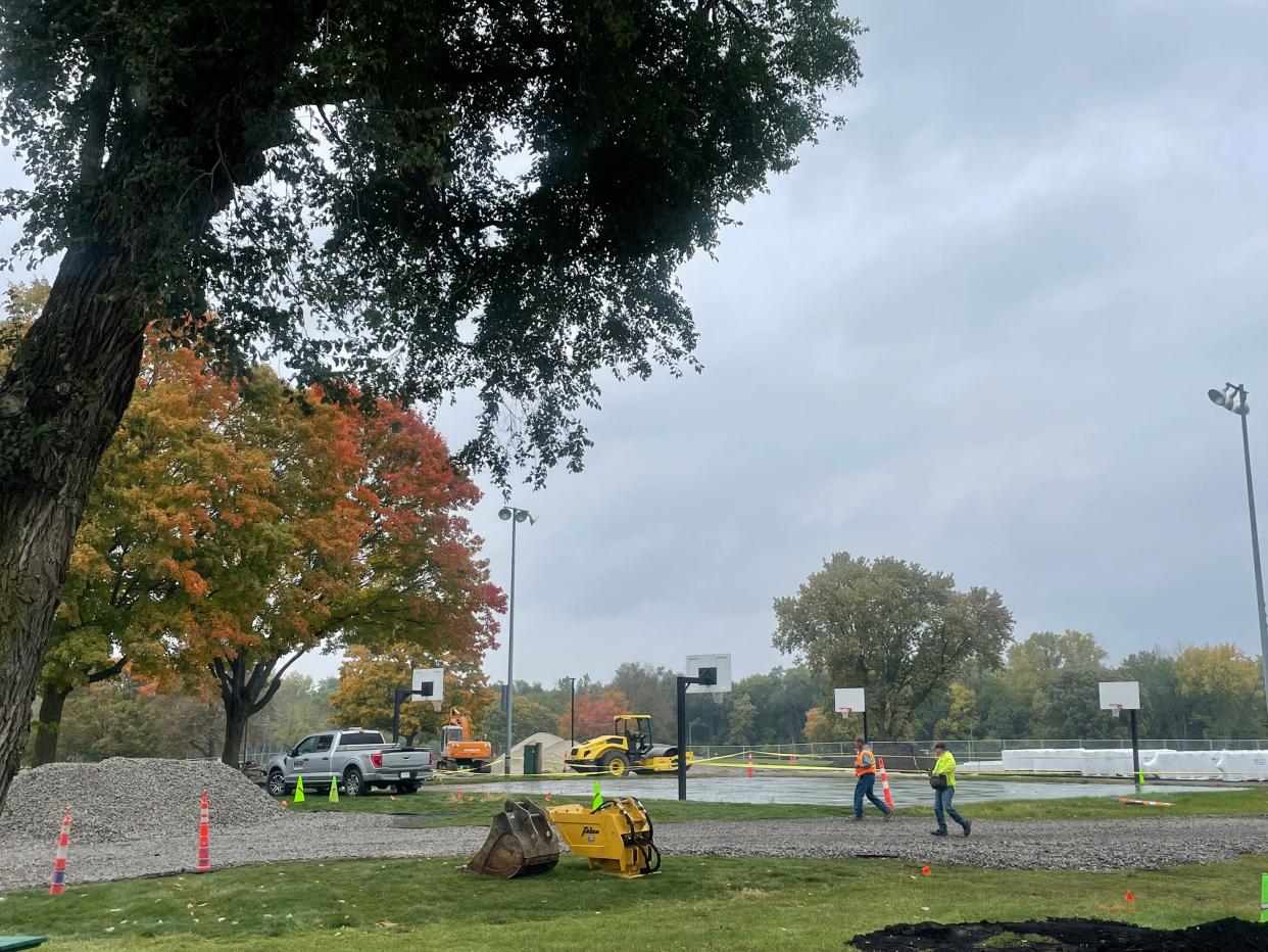 Remodeled basketball courts seen under construction on Oct. 19 are part of $2.1 million South Bend is spending to renovate LaSalle Park, which sits at the core of a historically Black neighborhood on the city's west side.