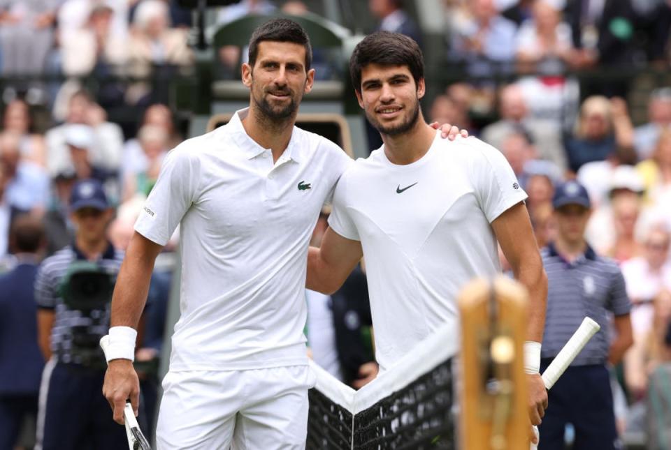 Djokovic and Alcaraz before last year's Wimbledon final, which the Spaniard won in five sets (Getty Images)