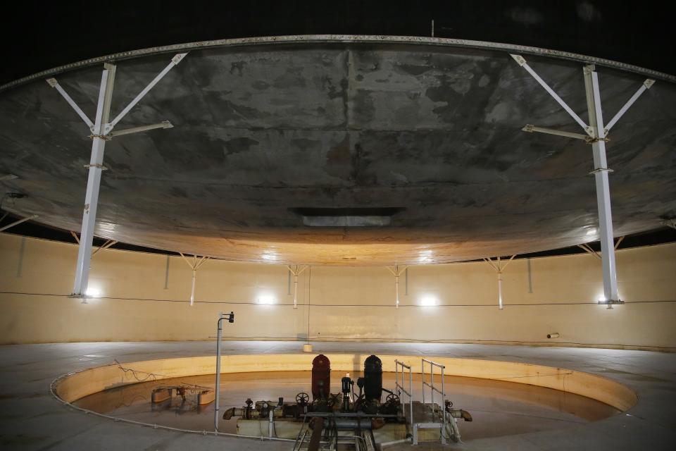 This July 31, 2015 photo shows inside the South Lung, one of two large, above-ground domes that contain the biosphere's "lungs" or huge chambers that regulate air pressure inside the glass buildings at the Biosphere 2 in Oracle, Ariz. University of Arizona officials say that 25 years after that New Age-style experiment in the Arizona desert, the glass-covered greenhouse thrives as a singular site for researchers from around the world studying everything from the effects of the ocean’s acidification on coral to ways of ensuring food security. (AP Photo/Ross D. Franklin)