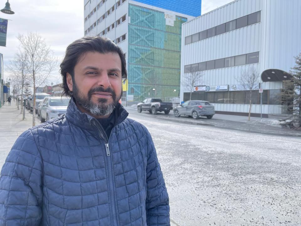 Afzal Suri, the developer and co-founder of Borealis Development Inc., says they're aiming to open the building in late 2024 or early 2025. (Robert Holden/CBC - image credit)