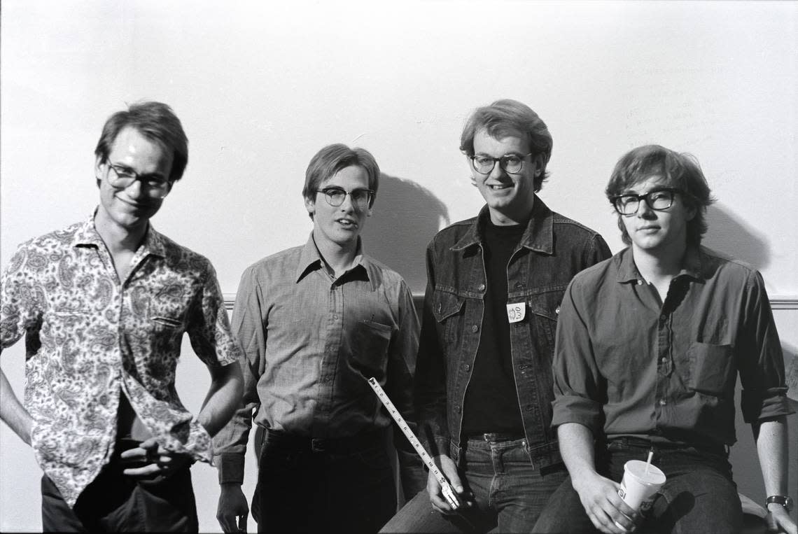 The Embarrassment, sometime in the early ’80s. From left: Bill Goffrier, Brent “Woody” Giessmann, Ron Klaus and John Nichols Mike Fizer