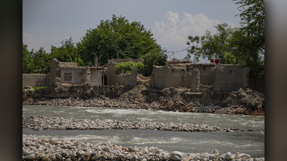 25 April 2024 — Mitarlam district, Laghman province, Afghanistan. Detail shot of damaged house caused by the flood.