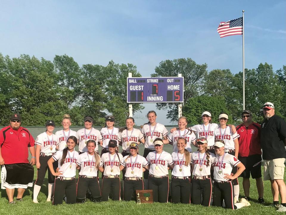 For the sixth straight time, Cardington earned a Division III district championship in softball, beating Centerburg 5-1 Friday night to do it.