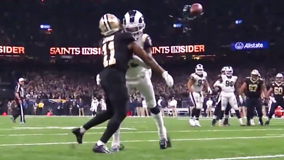 Robey-Coleman hit Kamara way before the ball got there. Image: FOX