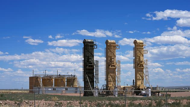 Well pads used for horizontal drilling are seen in the Uinta Basin near Duchesne, Utah, in July.