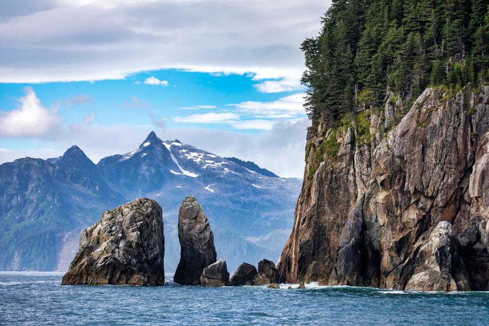 The rugged coastline along the shores of Kenai Fjords National Park.