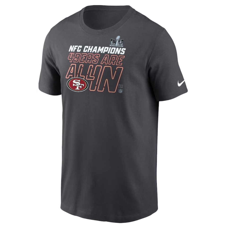 <p><a href="https://go.redirectingat.com?id=74968X1596630&url=https%3A%2F%2Fwww.fanatics.com%2Fnfl%2Fsan-francisco-49ers%2Fsan-francisco-49ers-nike-2023-nfc-champions-locker-room-trophy-collection-t-shirt-anthracite%2Fo-3572%2Bt-69150441%2Bp-2444019079715%2Bz-9-2596881738&sref=https%3A%2F%2Fwww.countryliving.com%2Fshopping%2Fg46597193%2Fsuper-bowl-party-gear-outfits-accessories%2F" rel="nofollow noopener" target="_blank" data-ylk="slk:Shop Now;elm:context_link;itc:0;sec:content-canvas" class="link ">Shop Now</a></p><p>San Francisco 49ers NFC Champions Shirt </p><p>fanatics.com</p><p>$39.99</p><span class="copyright">Fanatics </span>