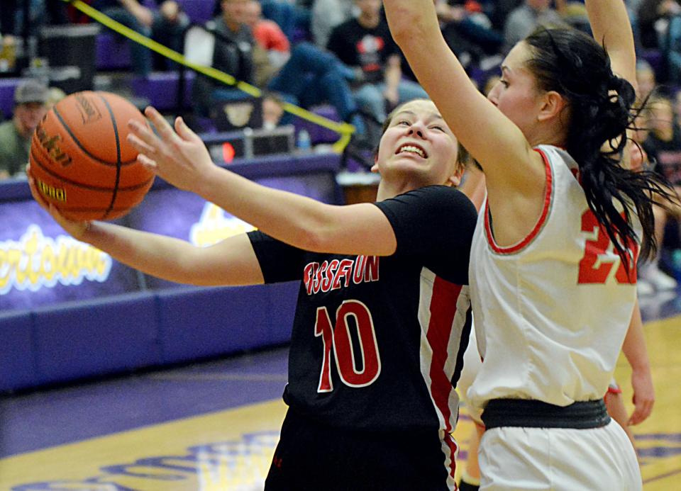 Sisseton's Hannah Leverson puts up a shot against Wagner's Shalayne Nagel during their semifinal game in the state Class A high school girls basketball tournament on Friday, March 10, 2023 in the Watertown Civic Arena.