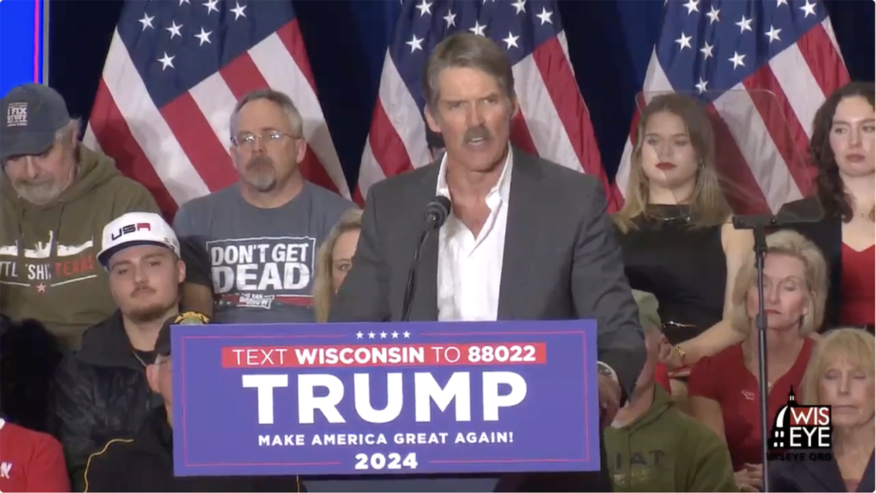 U.S. Senate candidate Eric Hovde speaks prior to a Donald Trump rally in Green Bay on April. Trump later announced his endorsement of Hovde, the Republican running to unseat U.S. Sen. Tammy Baldwin, a Democrat who has held the seat since 2013.
