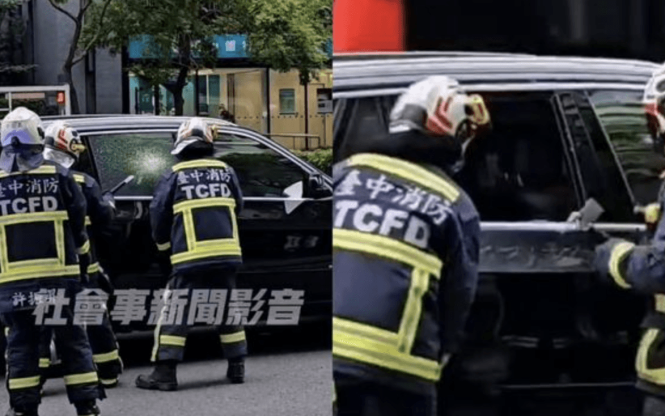 男子通宵整晚導致開車開到睡著，消防人員破窗後才驚醒。（翻攝自社會事新聞影音）