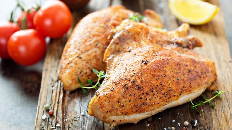 crispy-skinned chicken breasts