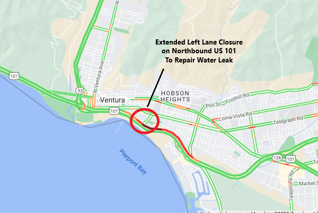 One of three lanes of northbound Highway 101 in Ventura will be closed for months as workers replace an underground pipe, Caltrans officials said.