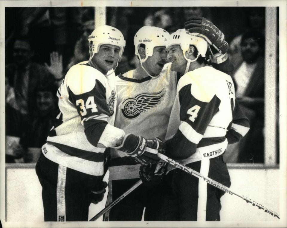 Jeff Sharples (34), was second among Red Wings defensemen in scoring with 35 points in his rookie season of 1987-88.