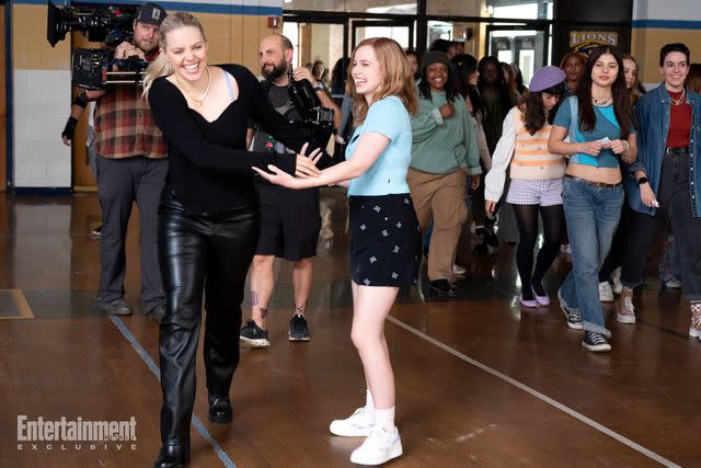 <p>Jojo Whilden/Paramount</p> Reneé Rapp and Angourie Rice on the set of 'Mean Girls'