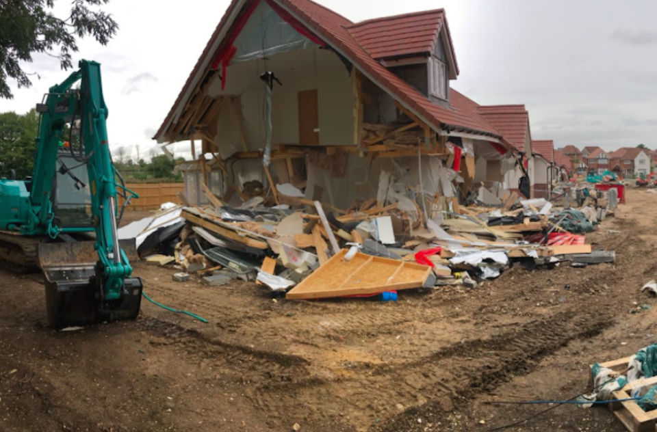 The row of newly-built houses in Hertfordshire was destroyed (Picture: E Herts Rural Police/Twitter)