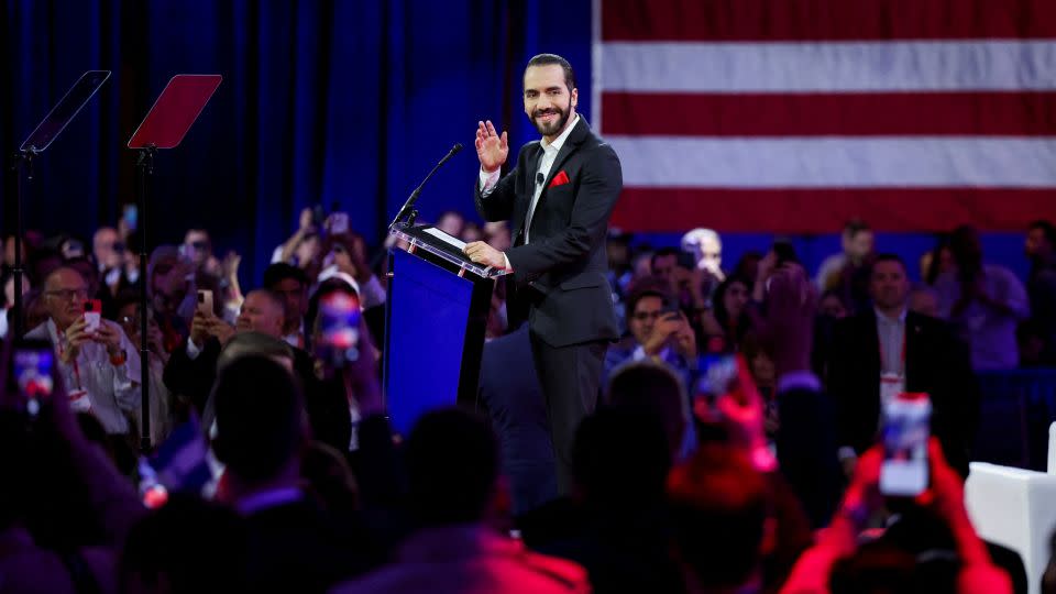 El Salvador President Nayib Bukele greets supporters at the Conservative Political Action Conference (CPAC) annual meeting in National Harbor, Maryland, US, on February 22, 2024. - Amanda Andrade-Rhoades/Reuters