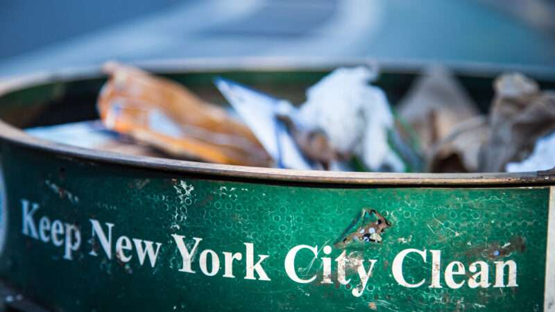 Green trash can that says, "Keep New York City Clean."