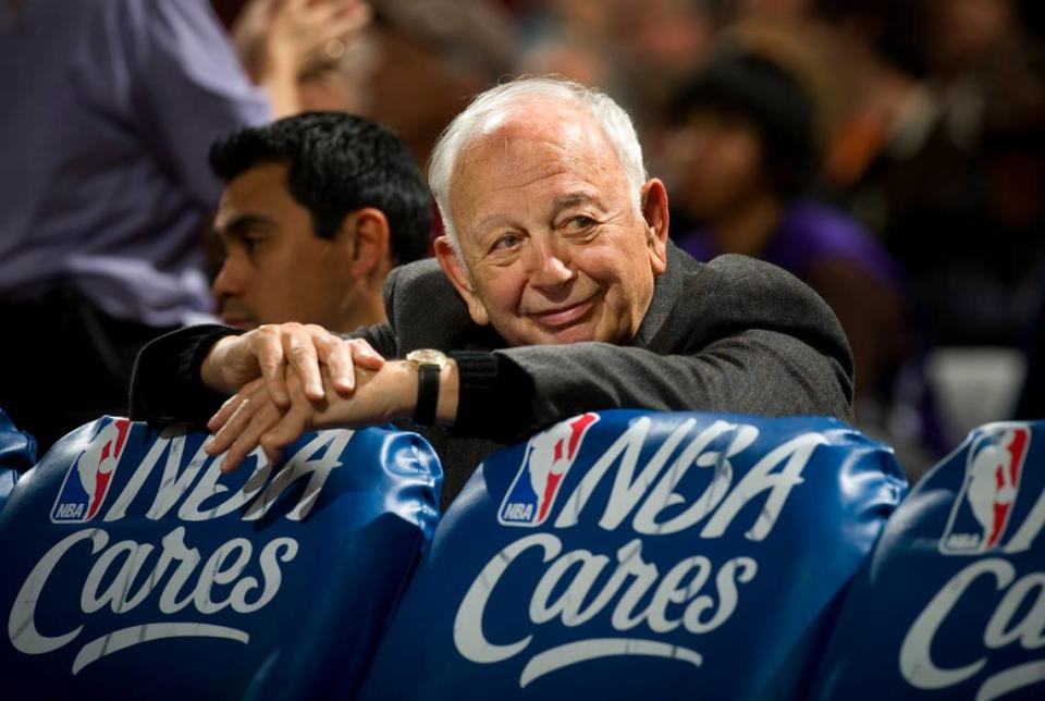 Sacramento Kings assistant coach Pete Carril watches a game between the Atlanta Hawks and the Sacramento Kings at Arco Arena in 2011.