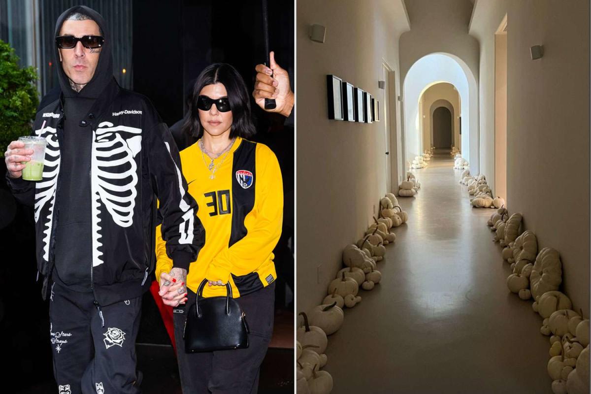 Pregnant Kourtney Kardashian Puts Up Halloween Decorations