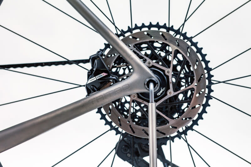 closeup details of triton aveiro 3d titanium gravel bike