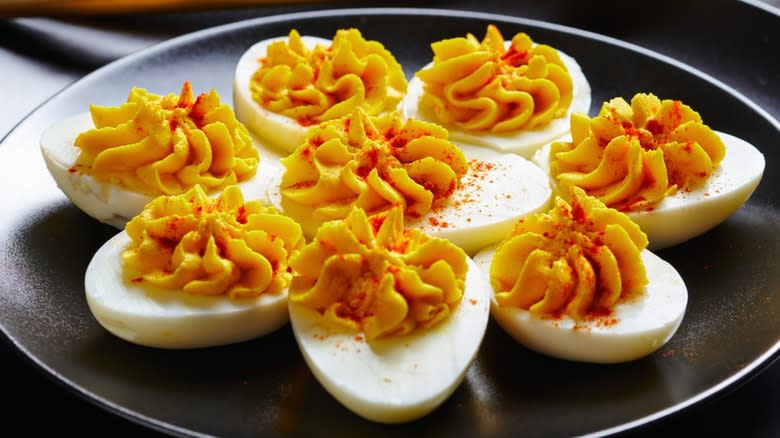 Deviled eggs on plate