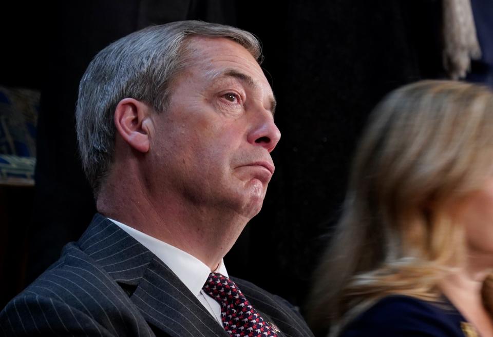 British Brexit Party leader Nigel Farage listens to U.S. President Donald Trump's State of the Union address to a joint session of the U.S. Congress in the House Chamber of the U.S. Capitol in Washington, U.S., February 4, 2020. REUTERS/Joshua Roberts