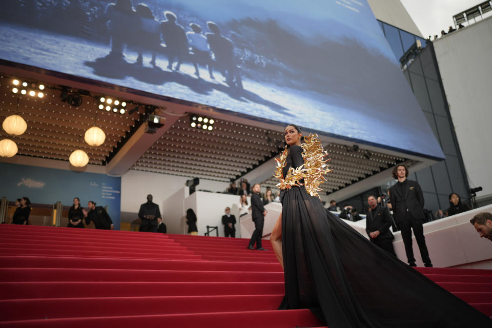 Iris Mittenaere poses for photographers upon arrival at the premiere of the film 'Furiosa: A Mad Max Saga' at the 77th international film festival, Cannes, southern France, Wednesday, May 15, 2024. (Photo by Andreea Alexandru/Invision/AP)