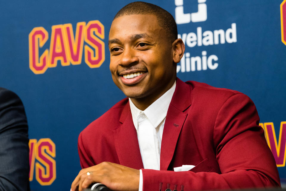 Much like the rest of us, LeBron James is anxious for Isaiah Thomas’ debut with the Cleveland Cavaliers. (Photo by Jason Miller/Getty Images)