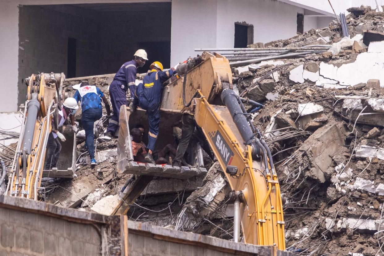 Rescue workers on Tuesday saved a survivor who was trapped under the rubble of the collapsed 21-story building in Lagos.