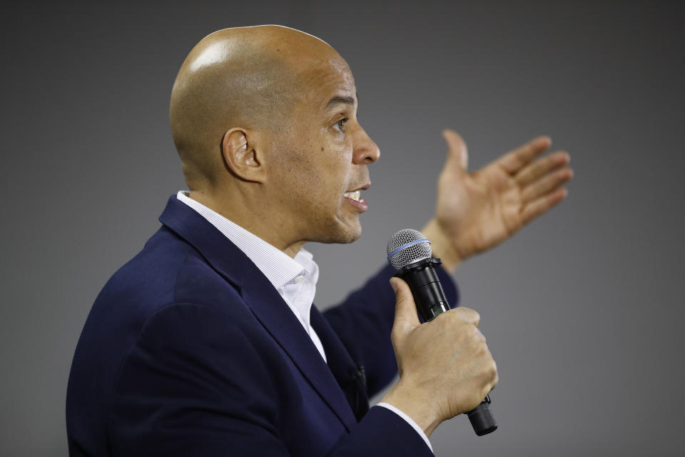 Democratic presidential candidate, Sen. Cory Booker, D-N.J., speaks during a campaign event, Thursday, Jan. 9, 2020, in North Liberty, Iowa. (AP Photo/Patrick Semansky)