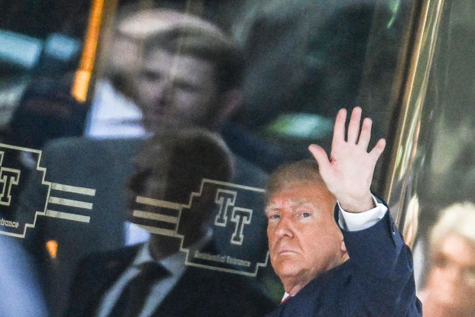 Former president Donald Trump arrives at Trump Tower in New York on April 3, 2023.<span class="copyright">Andrew Caballero-Reynolds—AFP/Getty Images</span>