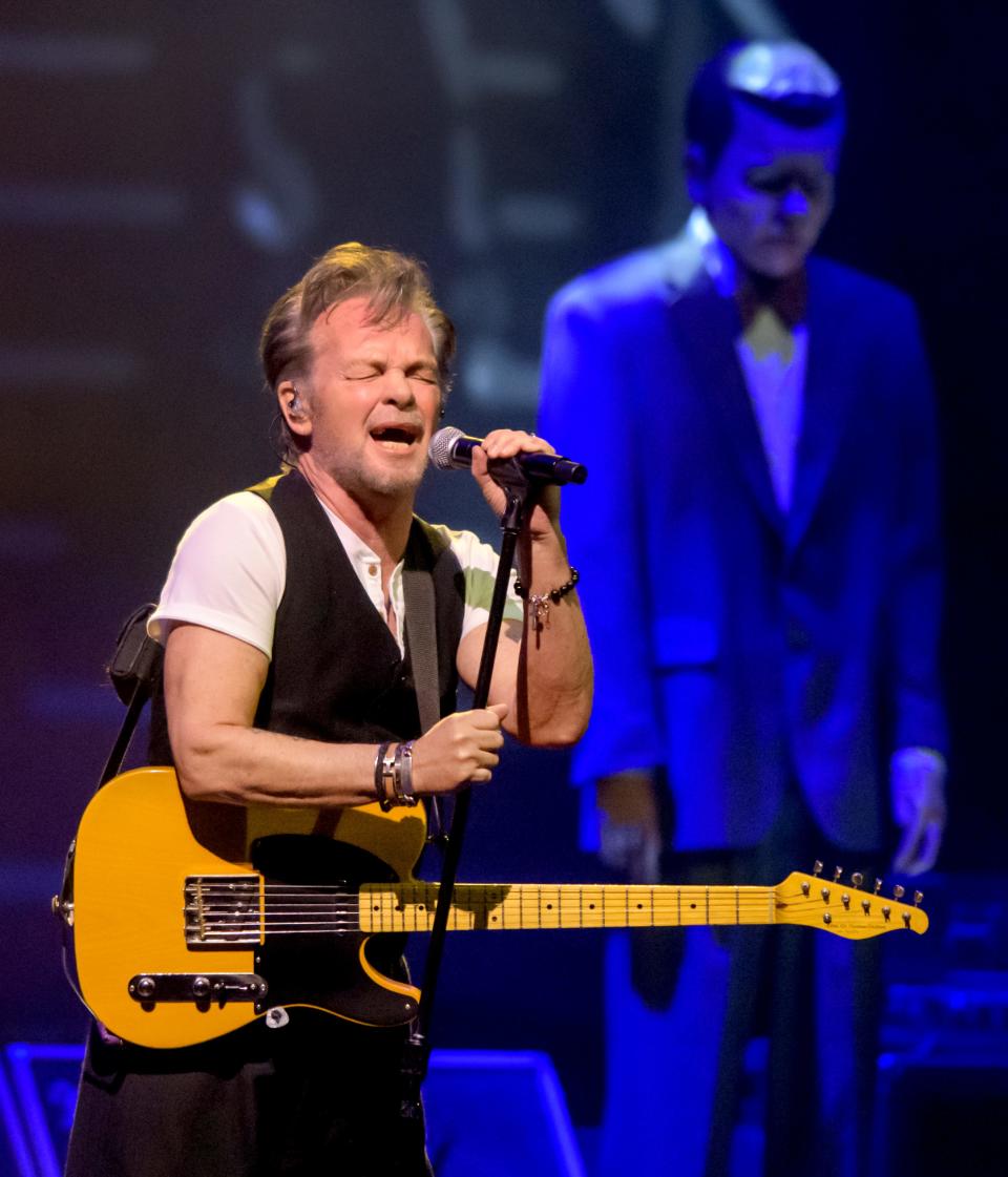 Rock star John Mellencamp belts out some lyrics during his sold-out performance Wednesday, April 19, 2023 at the Peoria Civic Center Theater. The 71-year-old singer/songwriter stopped in Peoria on his "Live and In Person Tour." He last performed in Peoria in 2019.