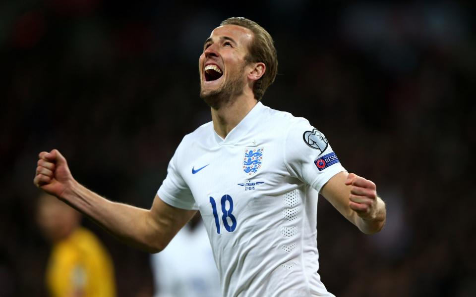 Harry Kane after scoring on his England debut - Harry Kane's record-breaking England career in four stages - Getty Images/Ian Walton