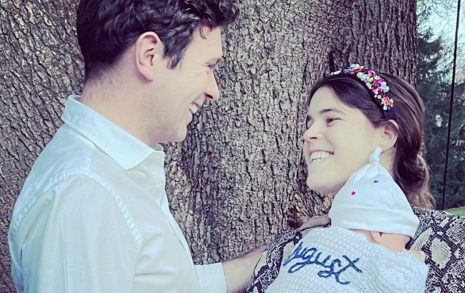 Jack Brooksbank and Princess Eugenie with their son August 