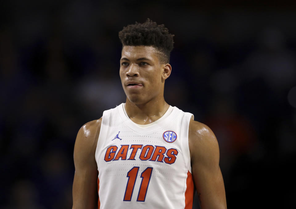 Florida forward Keyontae Johnson (11) on the court against Marshall during the first half of an NCAA college basketball game Friday, Nov. 29, 2019, in Gainesville, Fla. (AP Photo/Matt Stamey)
