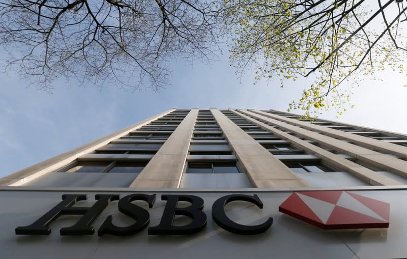 FILE PHOTO: The HSBC bank logo is pictured at the bank headquarters in Paris