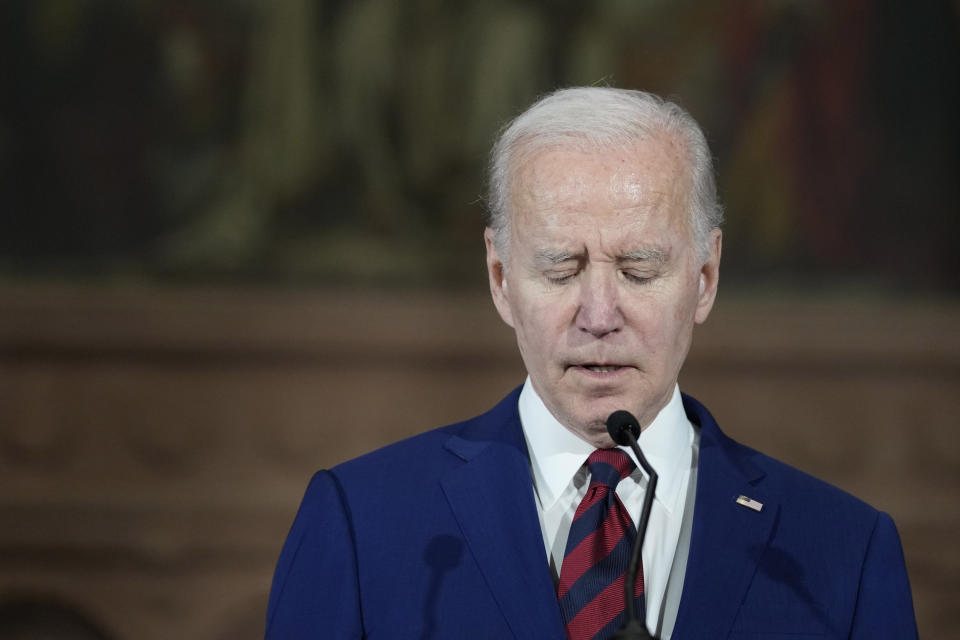 President Joe Biden speaks during an event in Washington, Wednesday, Dec. 7, 2022, with survivors and families impacted by gun violence for the 10th Annual National Vigil for All Victims of Gun Violence. (AP Photo/Susan Walsh)